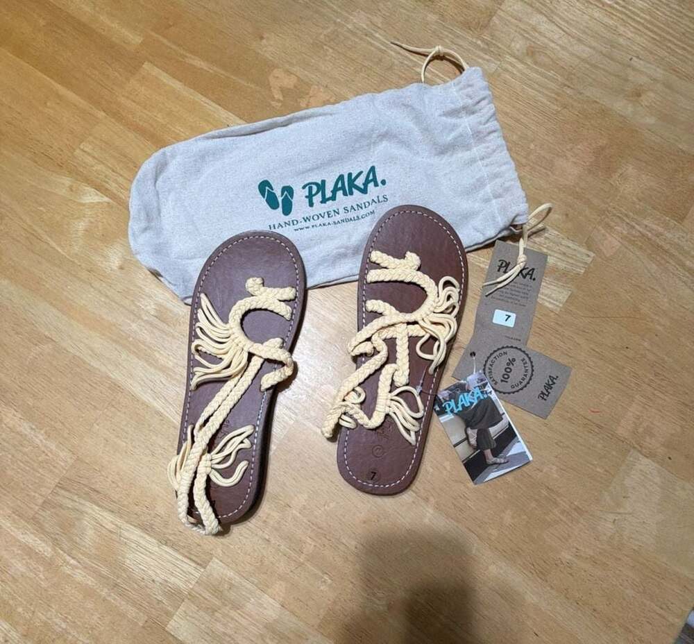 New Plaka Palm Leaf Flat Woven Summer Sandals Strappy Gladiator Yellow Size 7
